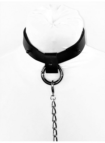 S-2.6010C30 Multiway necklace - bracelet - leash - 3 adjustable straps - black leather + Chain