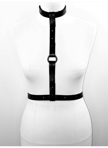 S-2.180 Adjustable Harness - Belt - Necklace - 5 compound straps - black leather