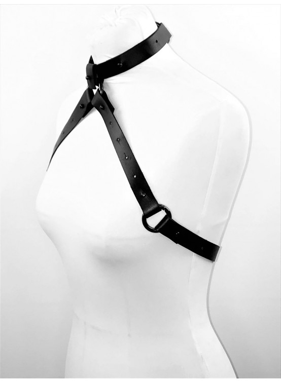 Adjustable Black Leather Harness - Belt - Necklace - 5 straps set