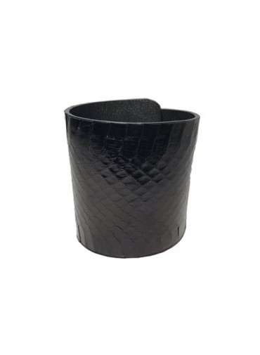 Water snake leather bracelet in shinny black 7-6 cm -metal fastening