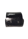 Bracelet en cuir de Serpent d'eau noir brillant 7-6cm - fermeture métal