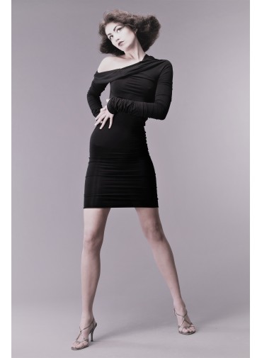 Versatile dress with long sleeves - jersey viscose black