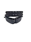 Leather bracelet double tour - metal ring - black lambskin leather with pyramide pattern - 2 rows