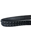 Leather belt - adaptable  size -  2 metal rings - black lambskin leather pyramide pattern