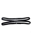 Double belt - adaptable  size -  4 metal rings - black lambskin leather pyramide pattern 2 rows