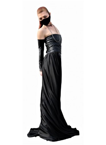 Multiway Top-Dress-Skirt-Cape – Black Silk and metal chain