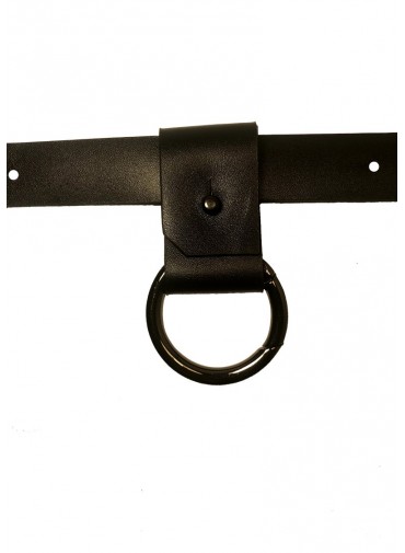 AS-3.15 - Sangle-porte-clé-Bracelet-Ceinture-Extension ajustable cuir vachette noir + anneau mousqueton canon de fusil - 3x15cm