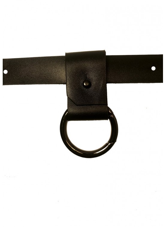 Sangle-ajustable -porte-clé- bracelet-ceinture - cuir vachette noir +  anneau mousqueton canon de fusil