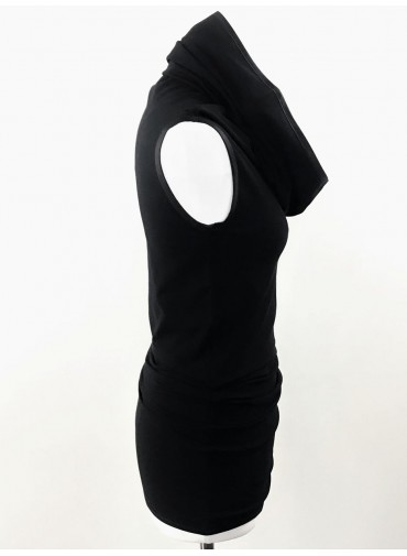 Versatile hooded Top-Dress - black jersey viscose