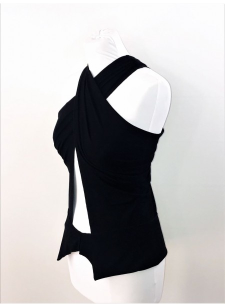 Transformable Top crossed neckline - black or white jersey viscose