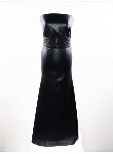 Transformable black long flaired Dresse - coated jersey in leather style