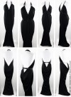 Transformable long dress - splited decollete - black silk + metal chain