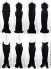 Transformable long dress - splited decollete - black silk + metal chain